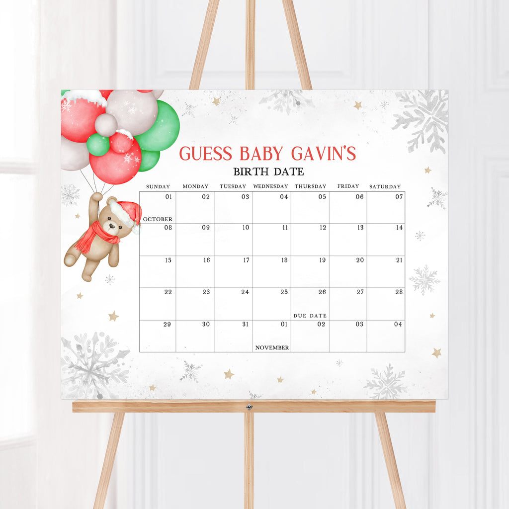 Bear Baby It's Cold Outside Baby Shower Due Date Calendar