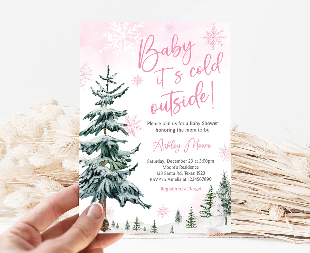 Pink Baby It's Cold Outside Baby Shower Invitation