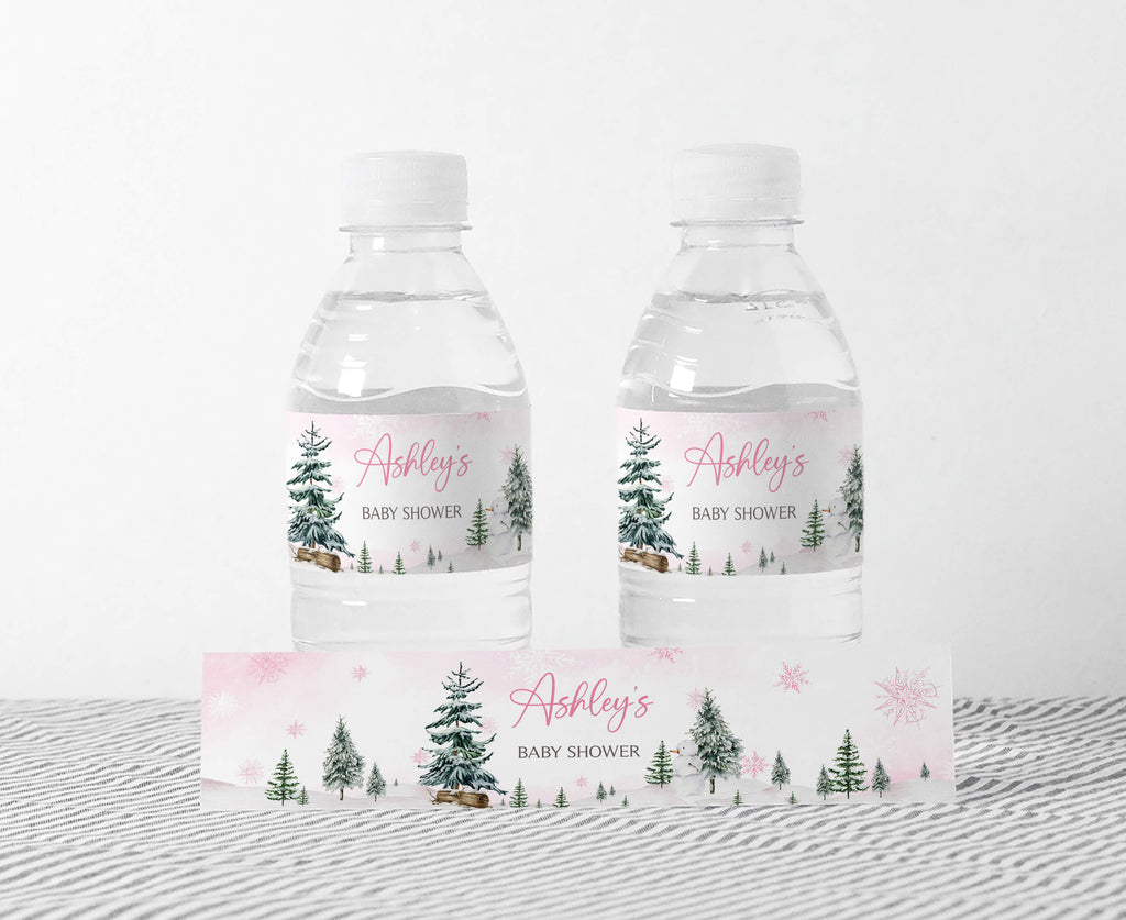 Pink Baby It's Cold Outside Baby Shower Bottle Label