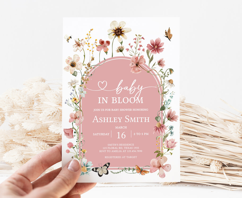 Pink Baby in Bloom Baby Shower Invitation