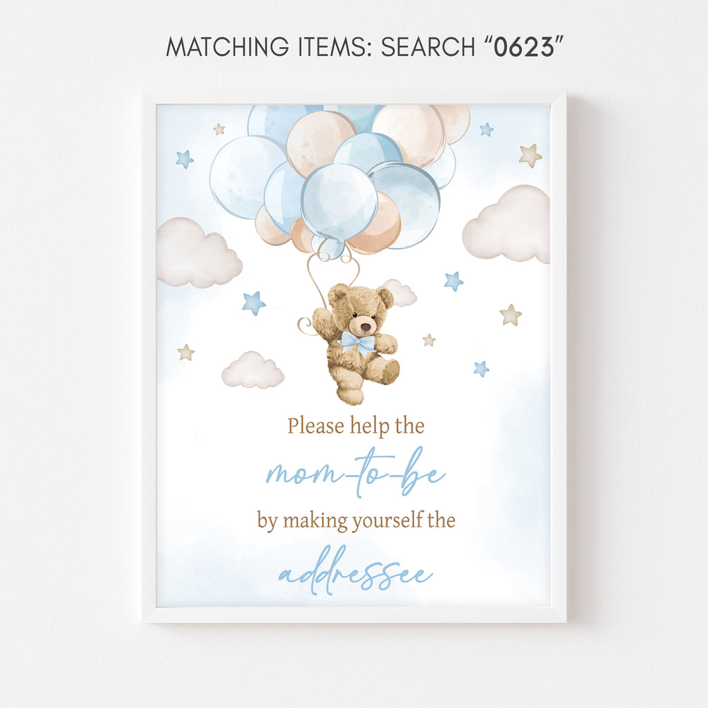 Blue Bear Balloon Baby Shower Envelope Station Sign