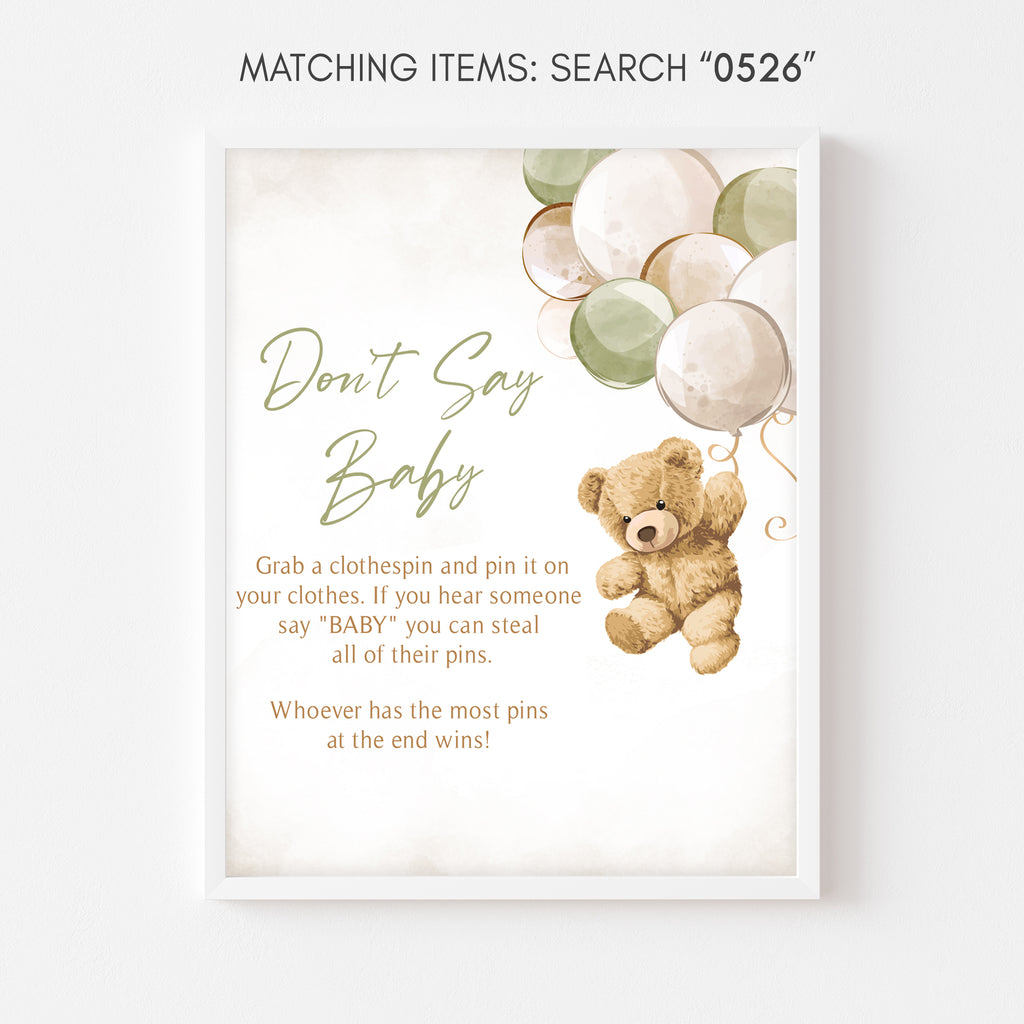 Gender Neutral Bear Baby Shower Don't Say Baby Sign