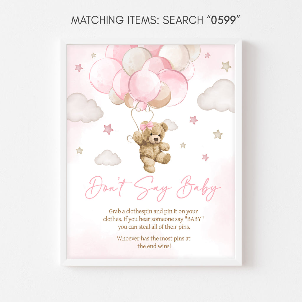 Pink Bear Balloon Baby Shower Don't Say Baby Sign