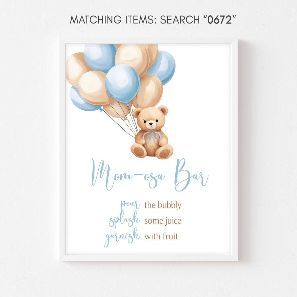 Bear Balloon Baby Shower Mom Osa Bar Sign