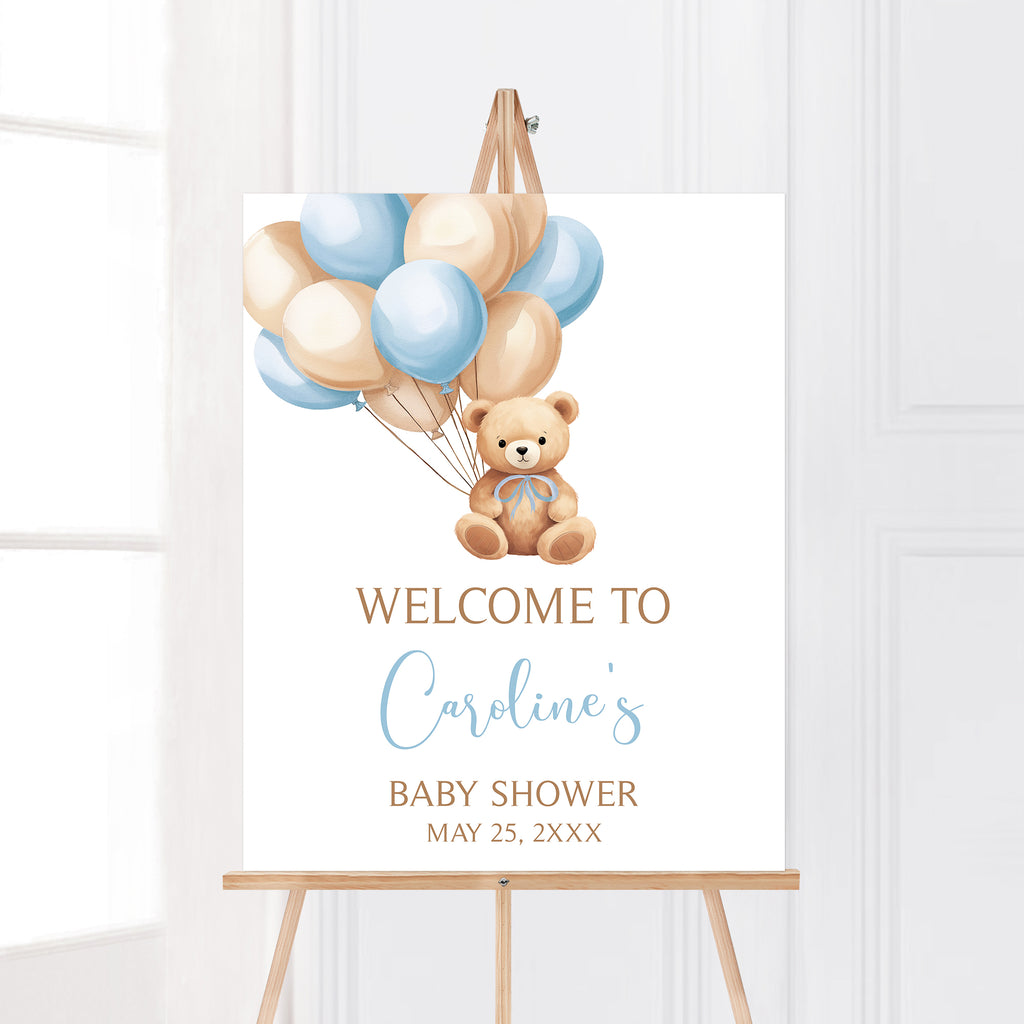 Bear Balloon Baby Shower Welcome Sign