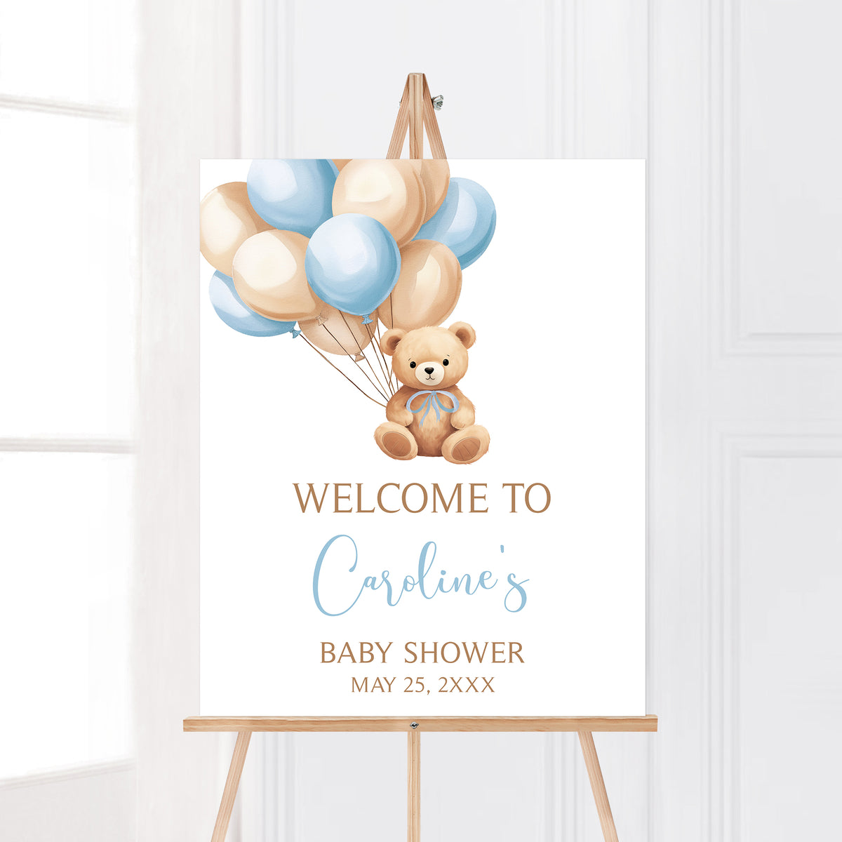 Bohemian We Can Bearly Wait Shower Printable Welcome Sign Blue Balloon ...