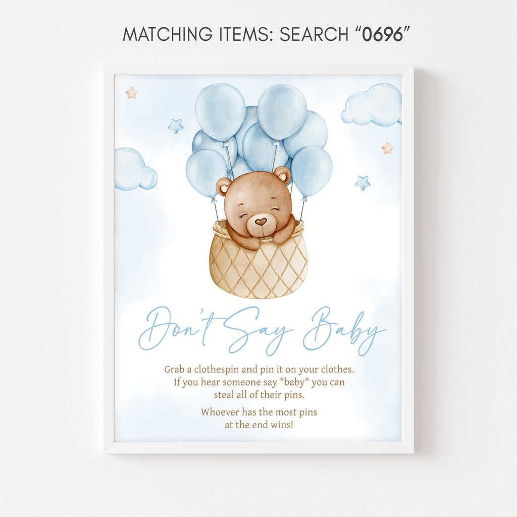 Blue Hot Air Balloon Bear Baby Shower Don't Say Baby Sign