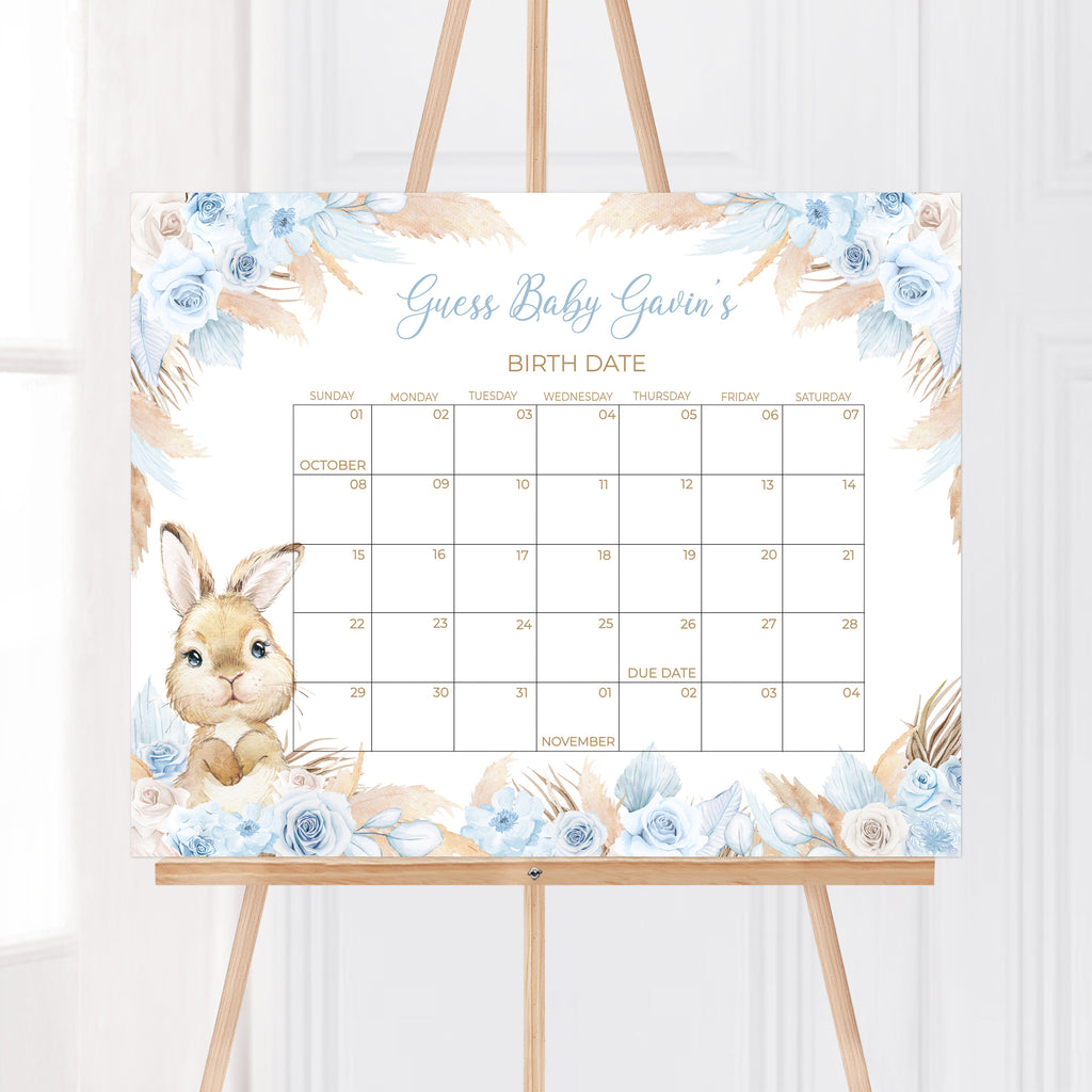 Boy Bunny Rabbit Baby Shower Due Date Calendar