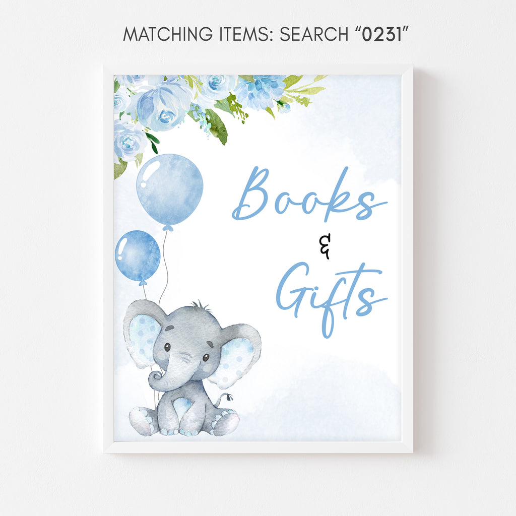 Blue Elephant Baby Shower Books and Gifts Sign