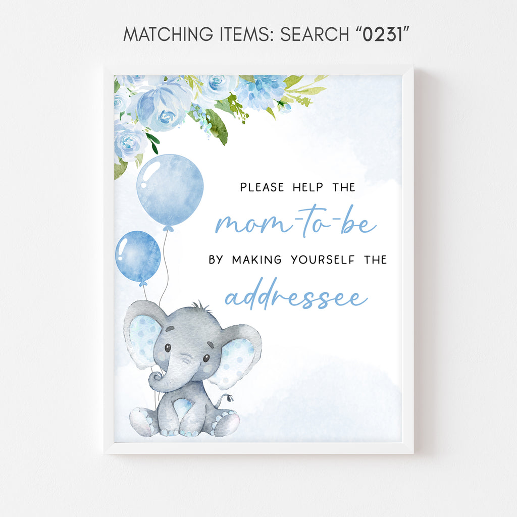 Blue Elephant Baby Shower Envelope Station Sign