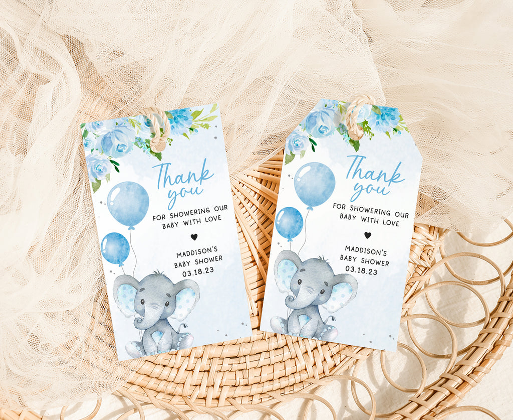 Blue Elephant Baby Shower Favor Tag