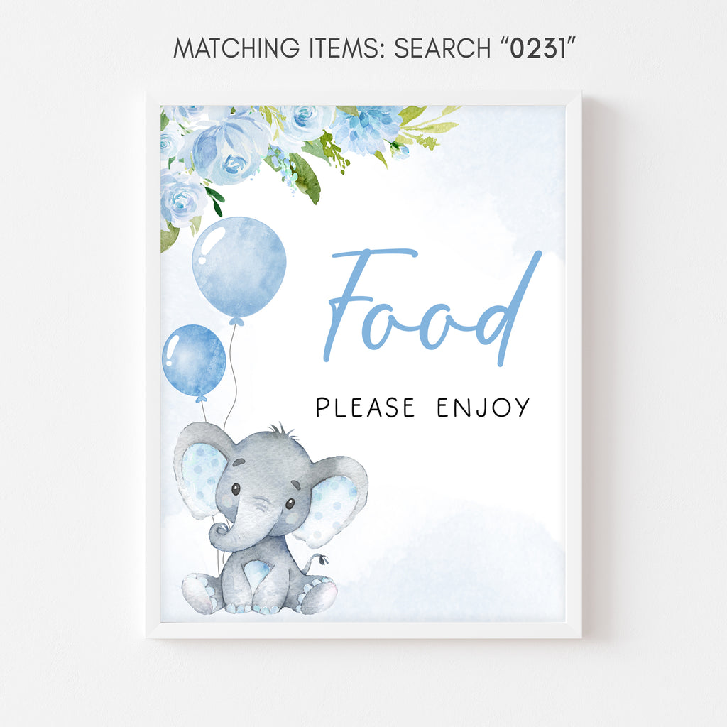 Blue Elephant Baby Shower Food Sign