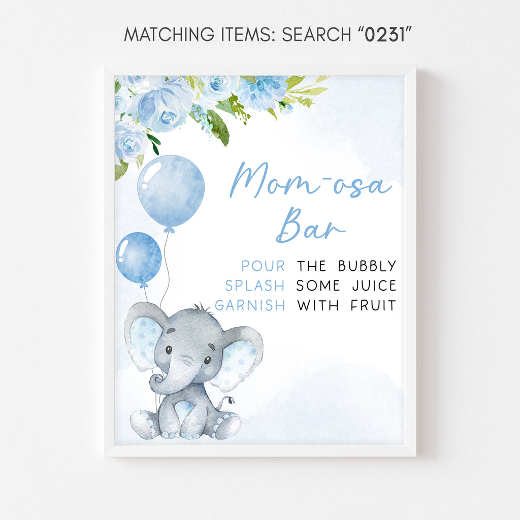 Blue Elephant Baby Shower Mom Osa Bar Sign