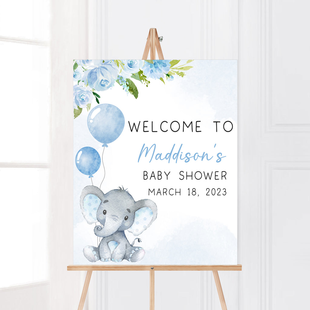 Blue Elephant Baby Shower Welcome Sign