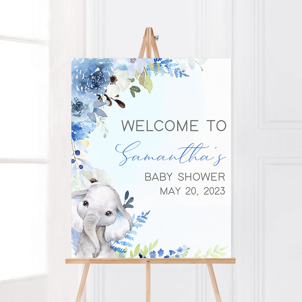 Boy Elephant Baby Shower Welcome Sign