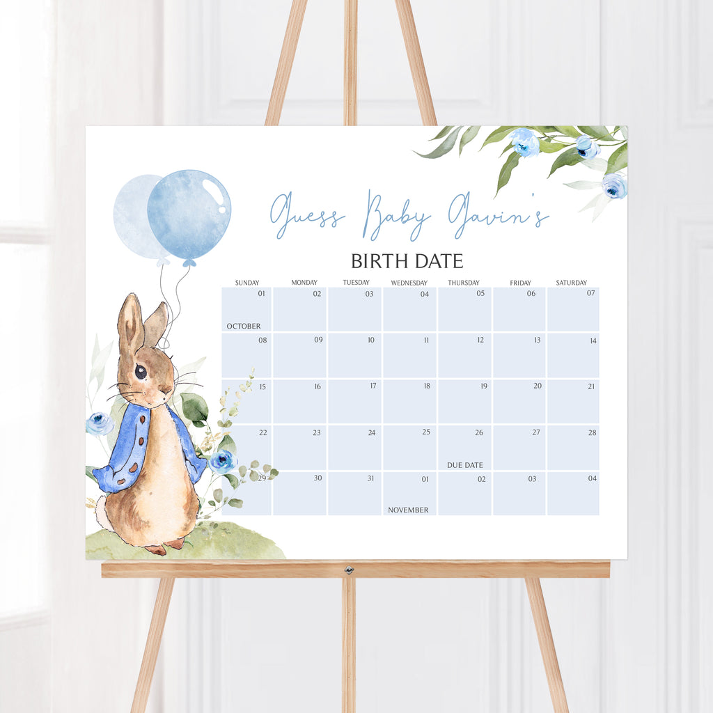 Blue Peter Rabbit Baby Shower Due Date Calendar