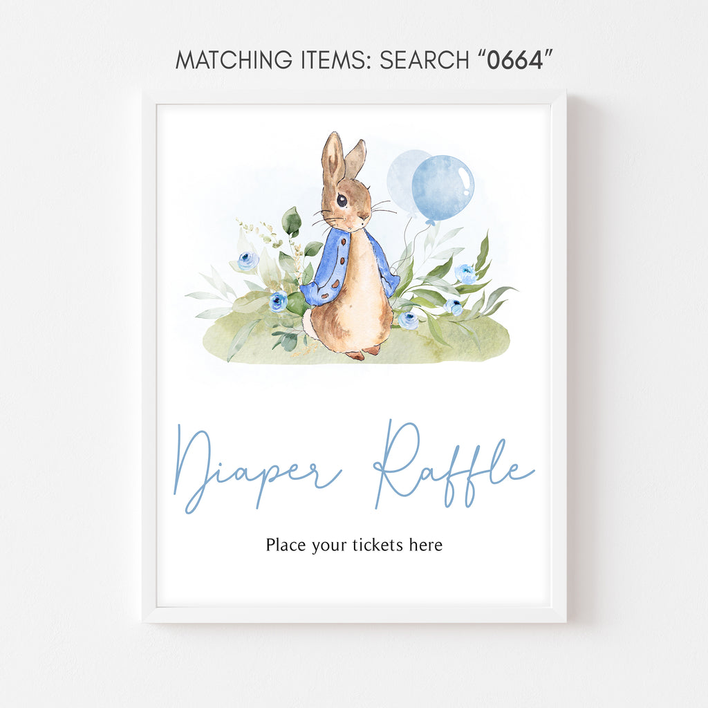 Blue Peter Rabbit Baby Shower Diaper Raffle Sign