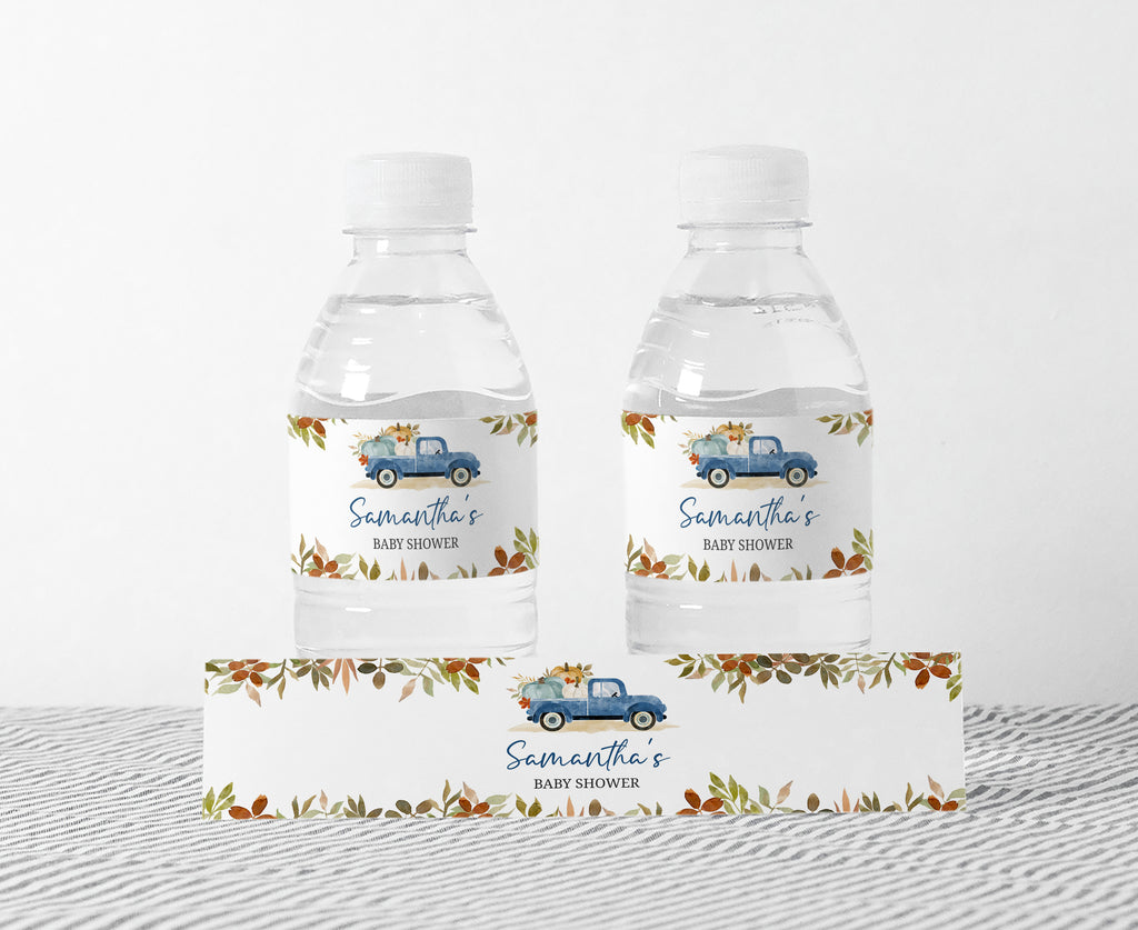 Blue Pumpkin Pickup Truck Baby Shower Bottle Label