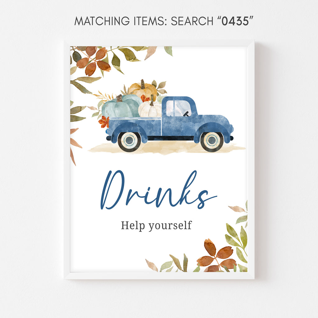 Blue Pumpkin Pickup Truck Baby Shower Drinks Sign