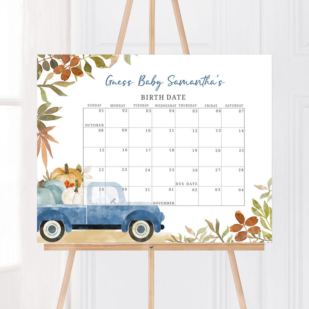 Blue Pumpkin Pickup Truck Baby Shower Due Date Calendar