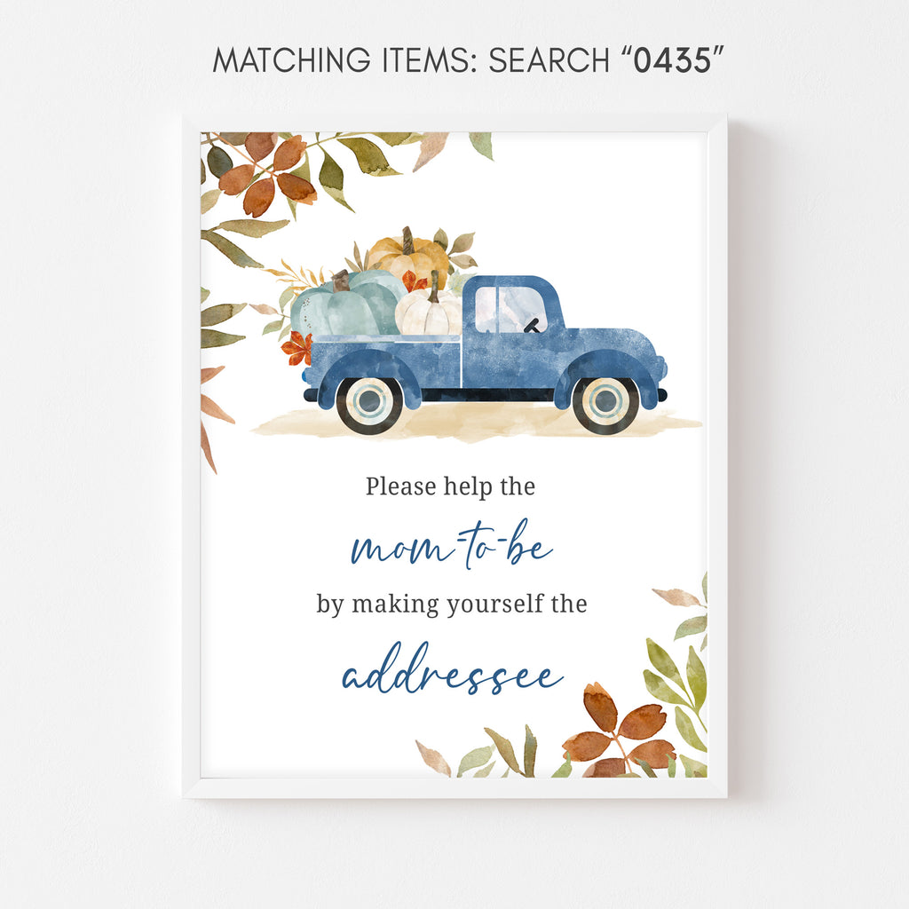 Blue Pumpkin Pickup Truck Baby Shower Envelope Station Sign