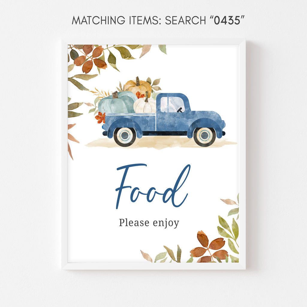 Blue Pumpkin Pickup Truck Baby Shower Food Sign