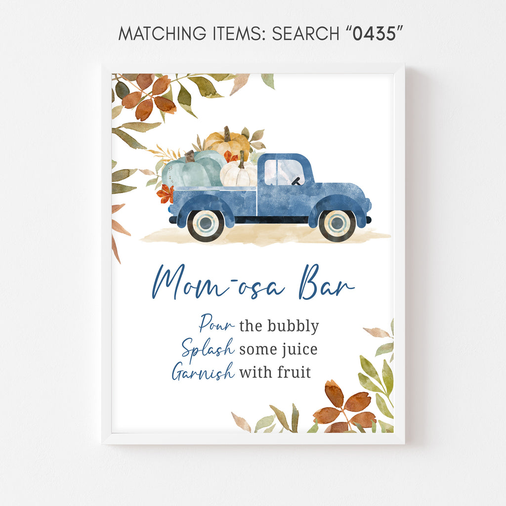 Blue Pumpkin Pickup Truck Baby Shower Mom Osa Bar Sign