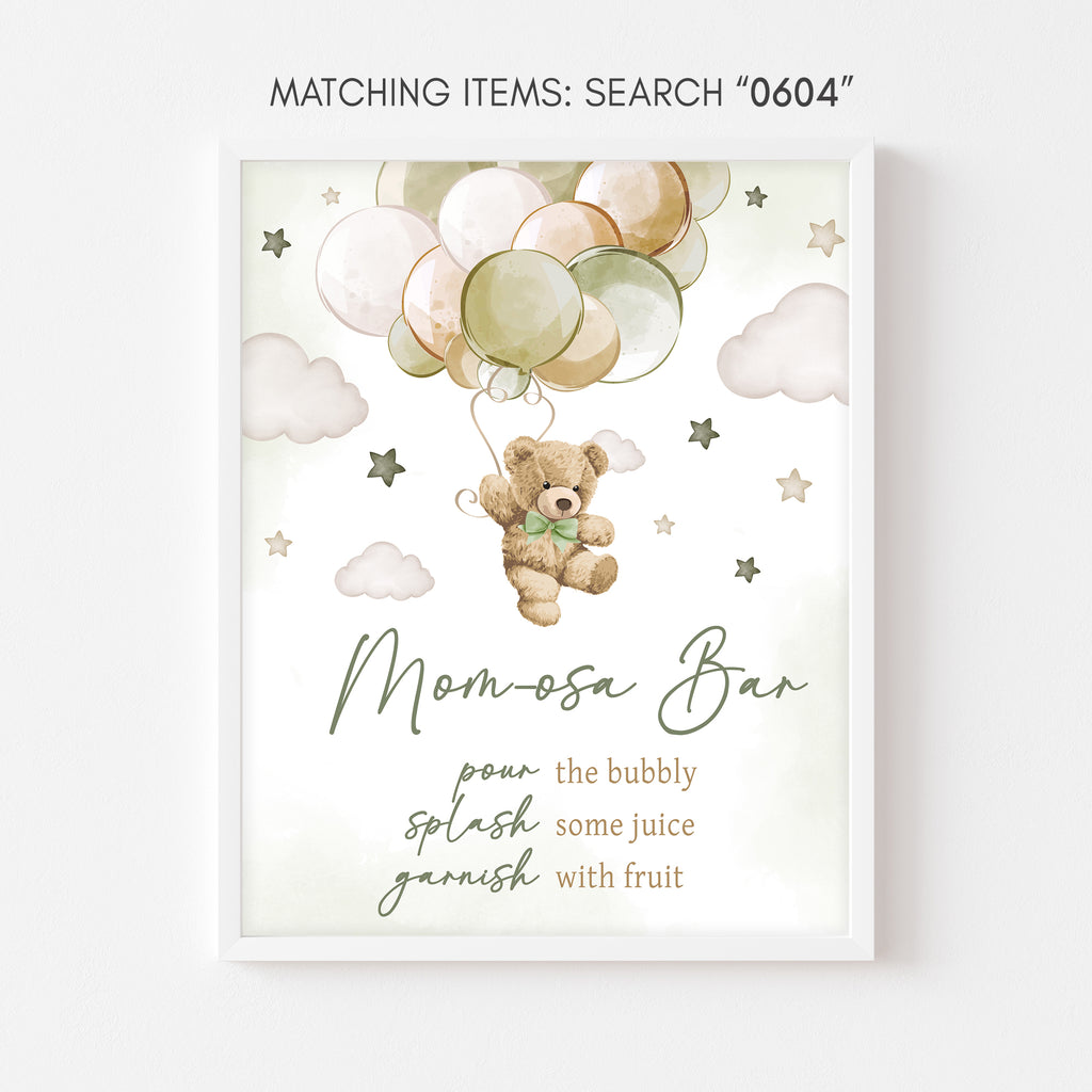 Green Boho Bear Baby Shower Mom Osa Bar Sign