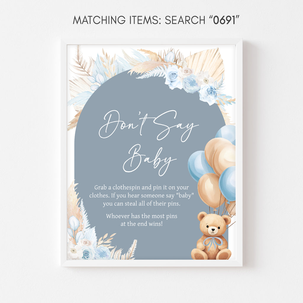 Boho Bear Balloon Baby Shower Don't Say Baby Sign