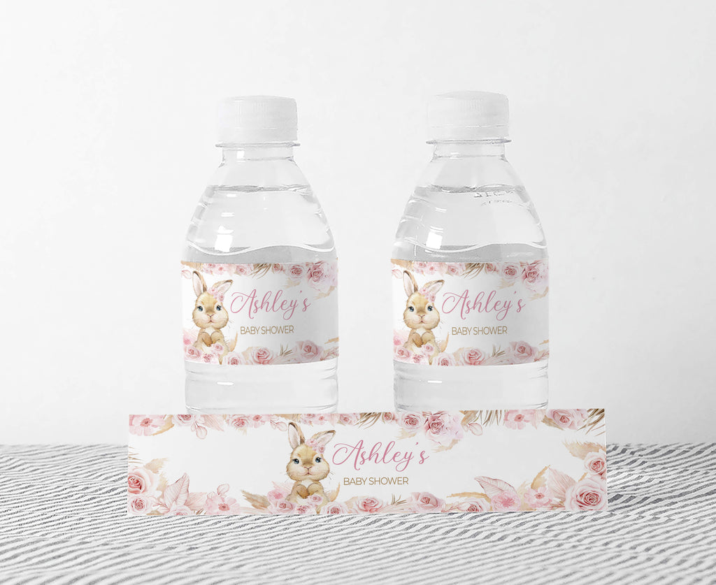 Girl Bunny Rabbit Baby Shower Bottle Label