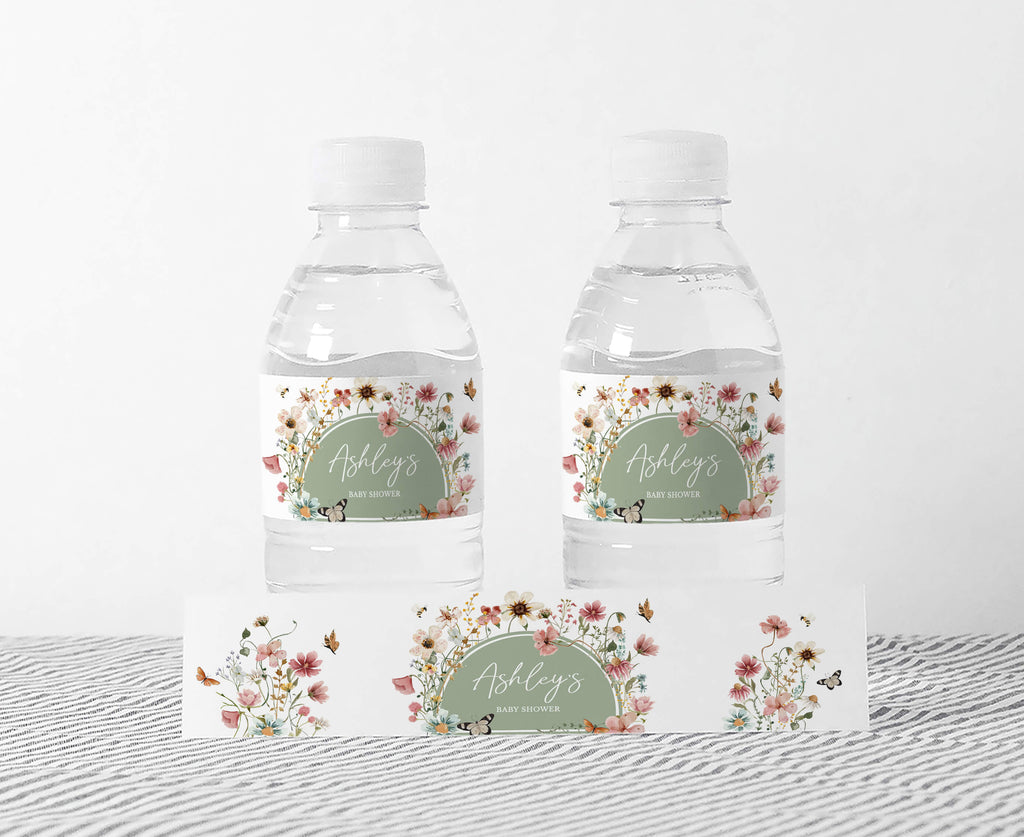 Sage Green Baby in Bloom Baby Shower Bottle Label