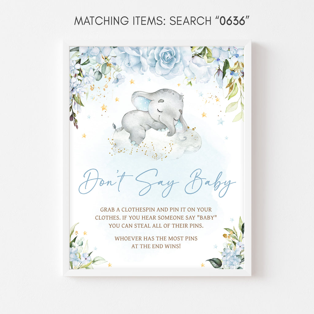 Blue Boy Elephant Baby Shower Don't Say Baby Sign