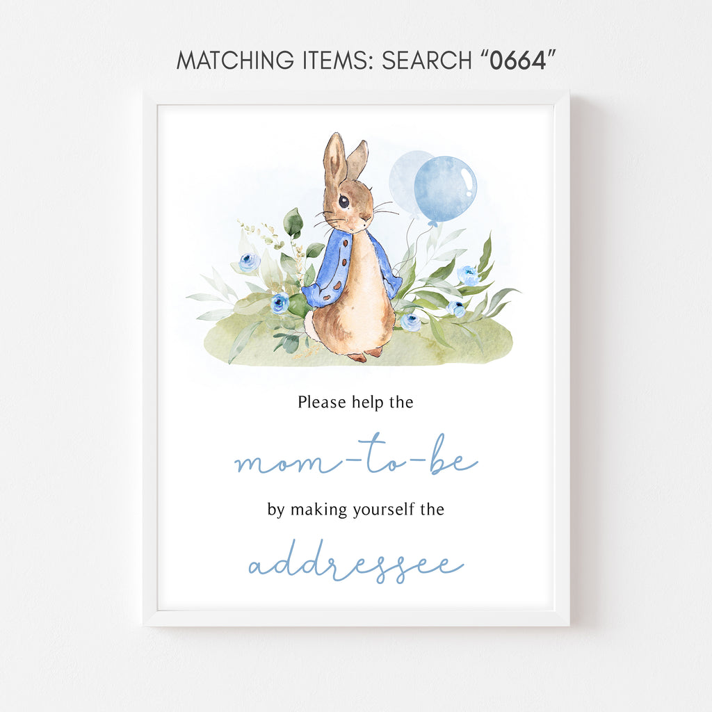 Blue Peter Rabbit Baby Shower Envelope Station Sign