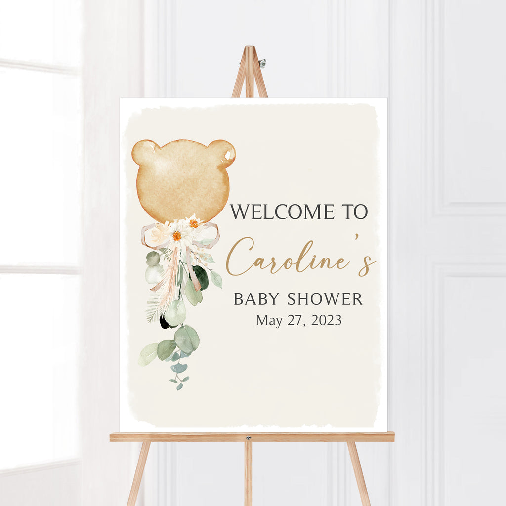 Balloon Bear Baby Shower Welcome Sign