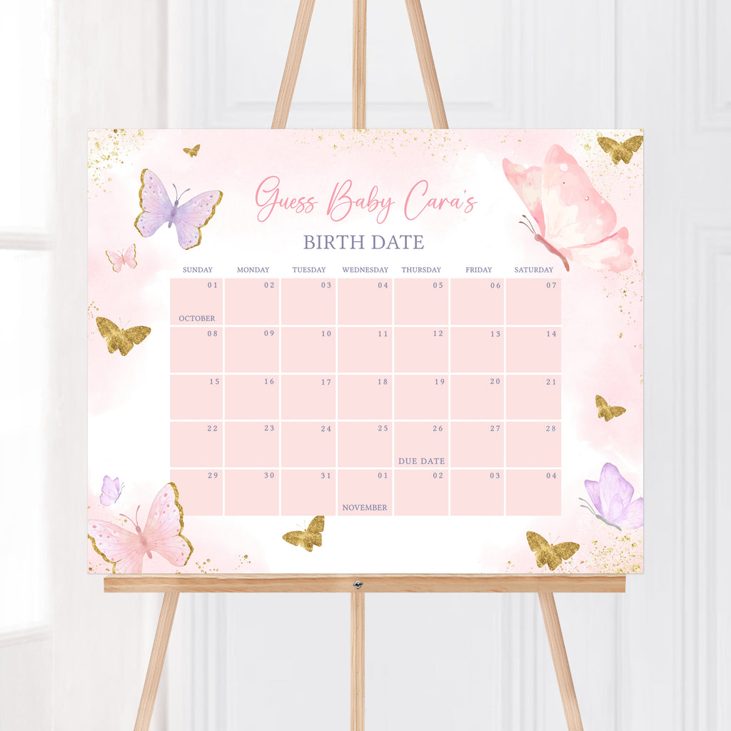 Butterfly Baby Shower Due Date Calendar