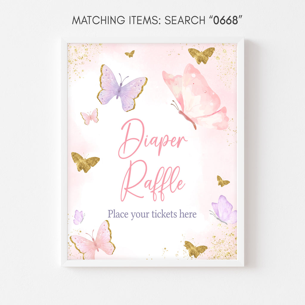 Butterfly Baby Shower Diaper Raffle Sign