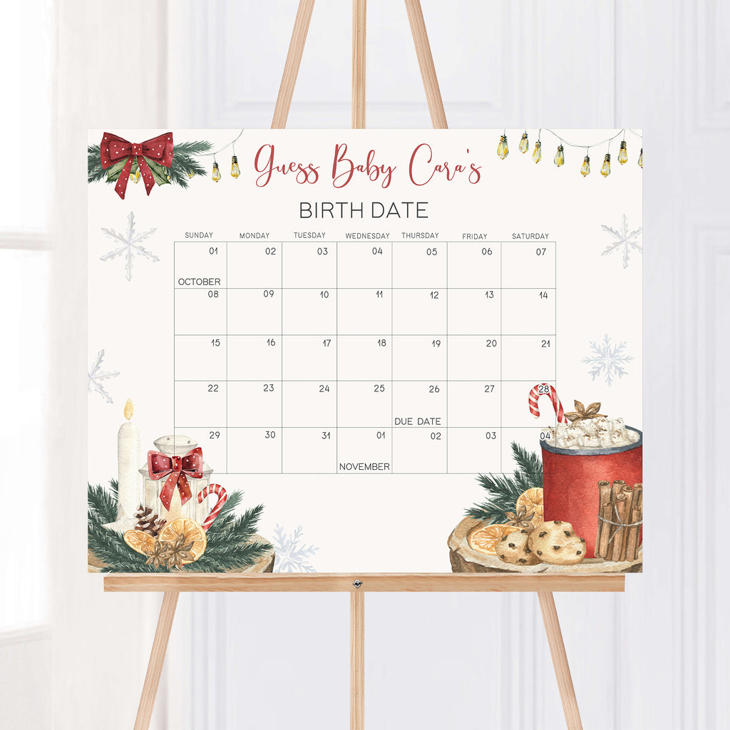 Santa Baby Christmas Baby Shower Due Date Calendar