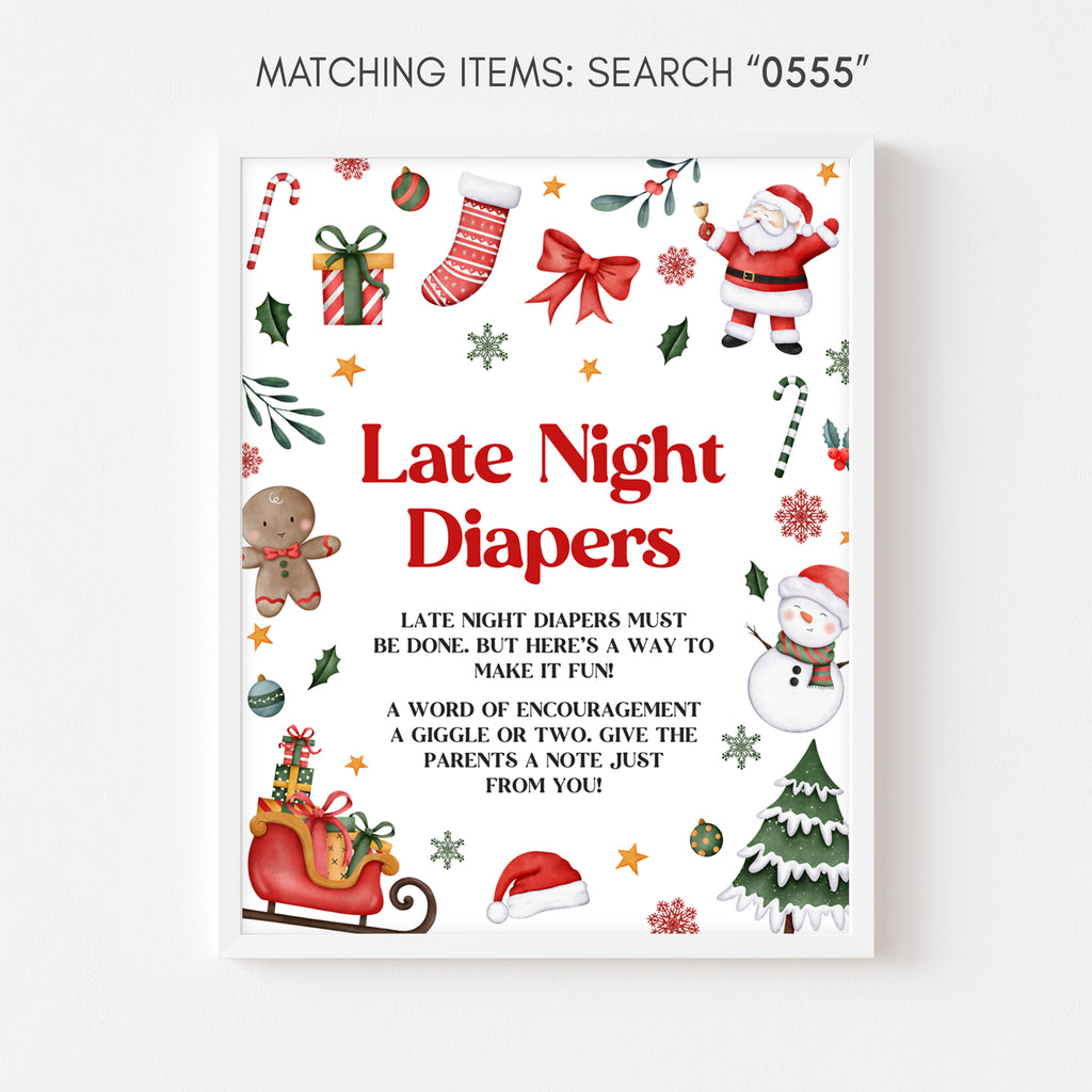 Santa Baby Baby Shower Late Night Diapers Sign