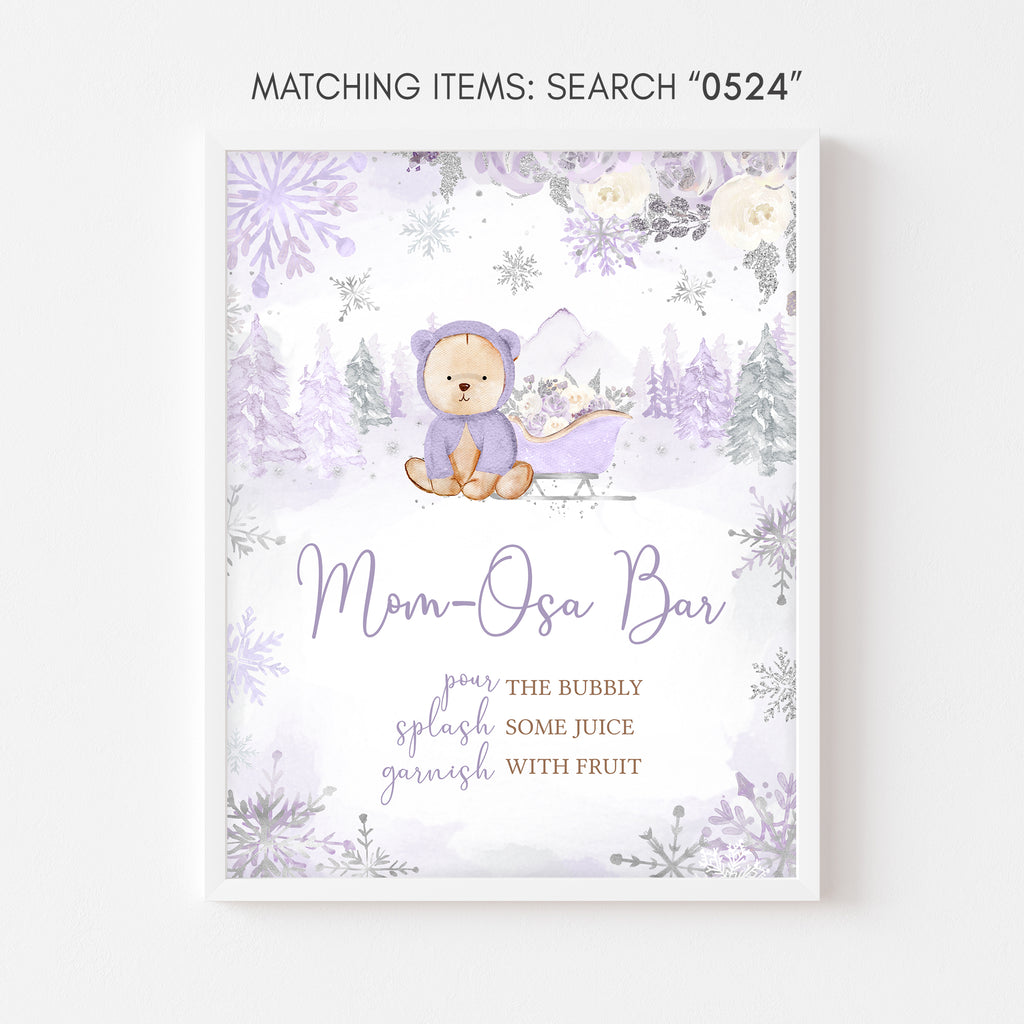 Purple Winter Bear Baby Shower Mom Osa Bar Sign