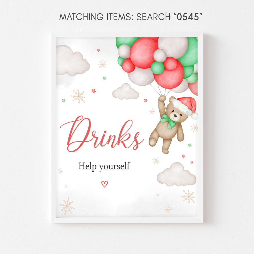 Bear Santa Baby Shower Drinks Sign