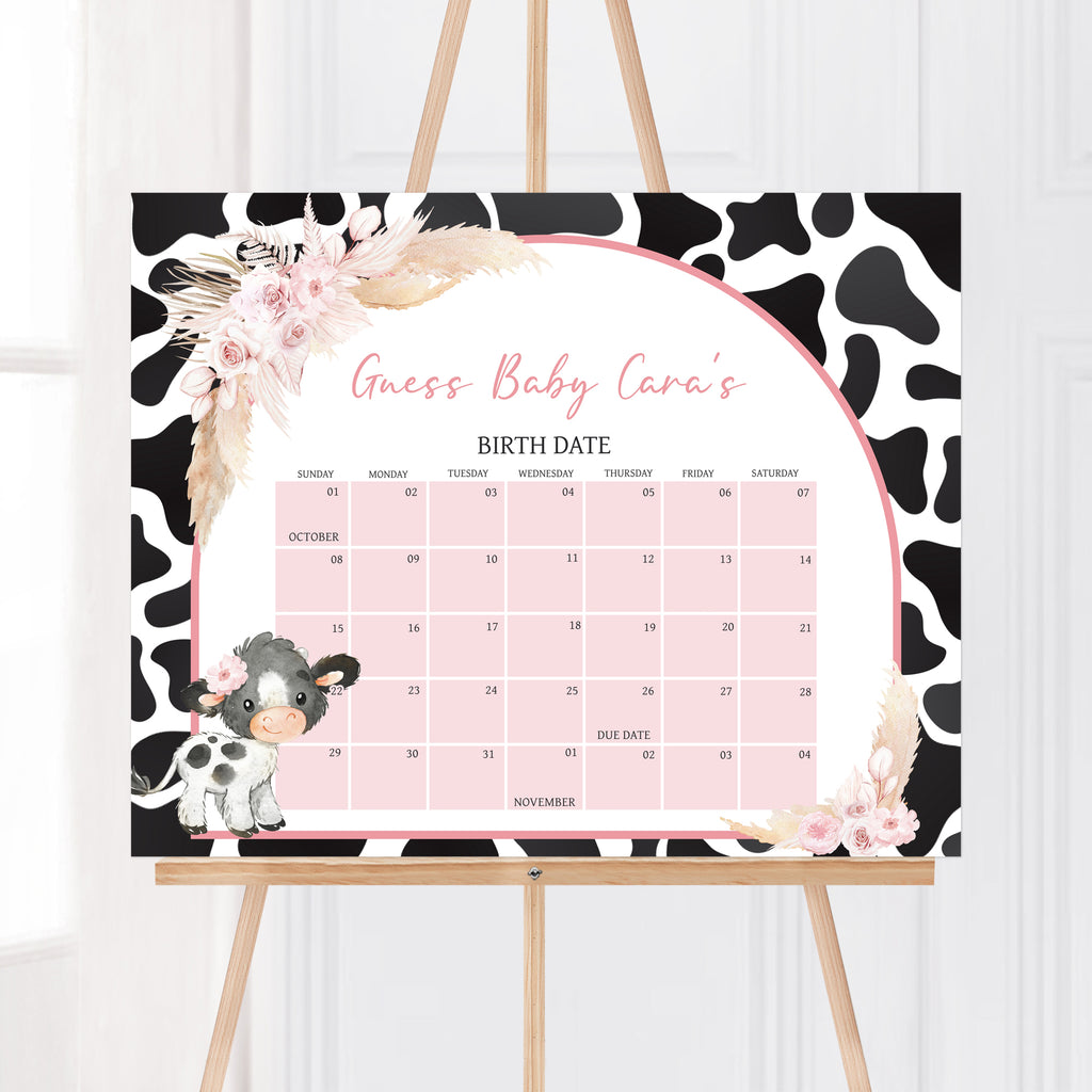 Cow Baby Shower Due Date Calendar