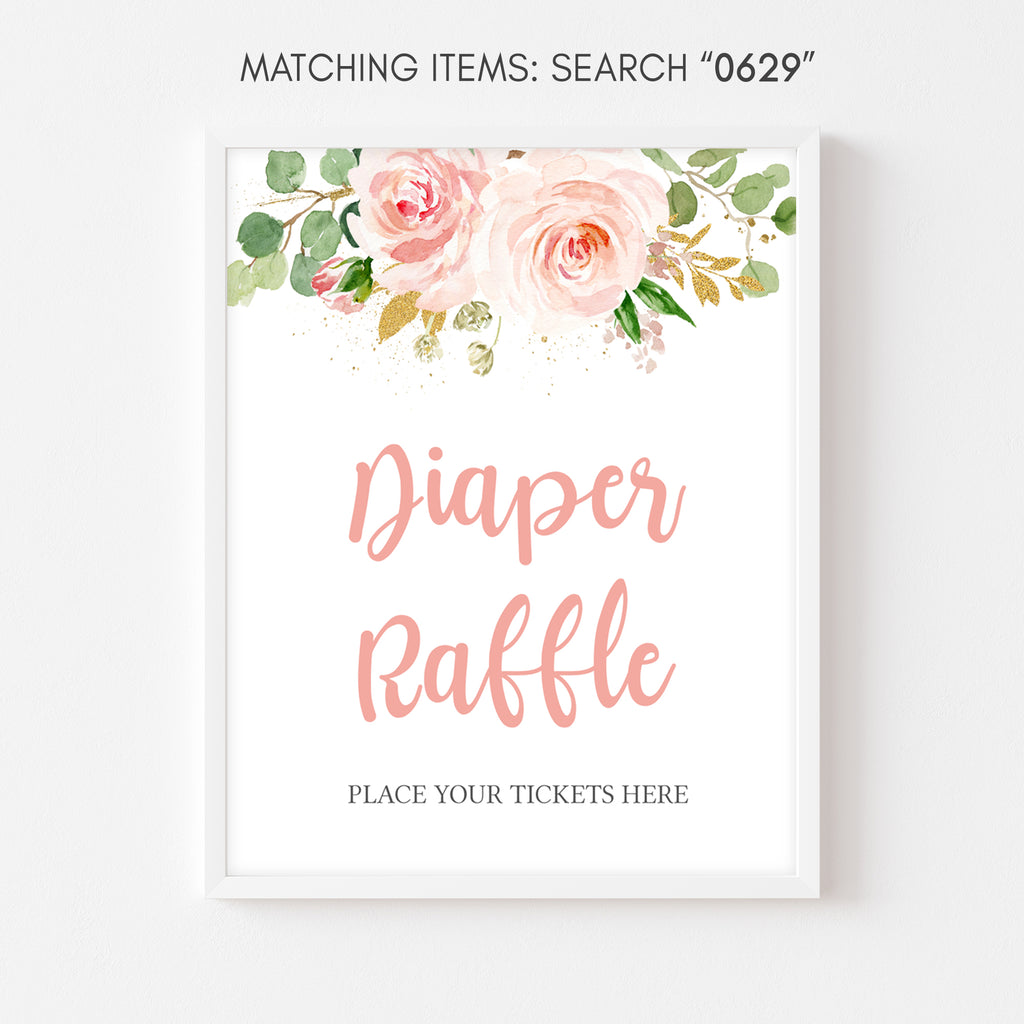 It's a Girl Blush Pink Floral Baby Shower Diaper Raffle Sign