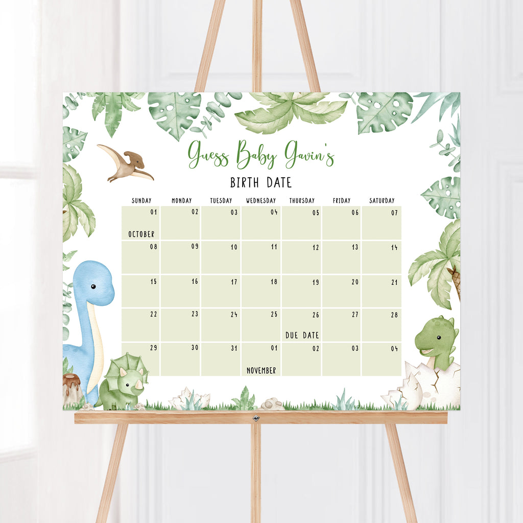 Dinosaur Baby Shower Due Date Calendar