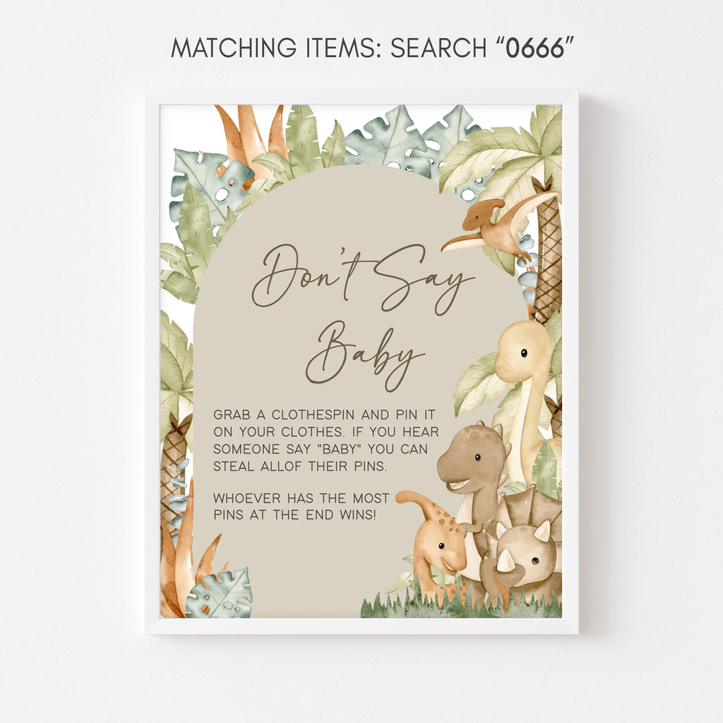 Dinosaur Safari Baby Shower Don't Say Baby Sign