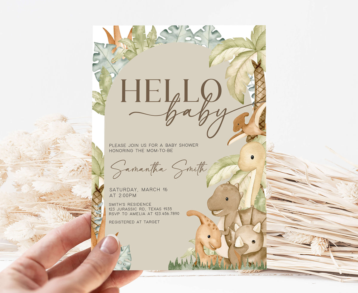 Dinosaur Baby Shower Invite Template Boho Safari – Cuddle Palette