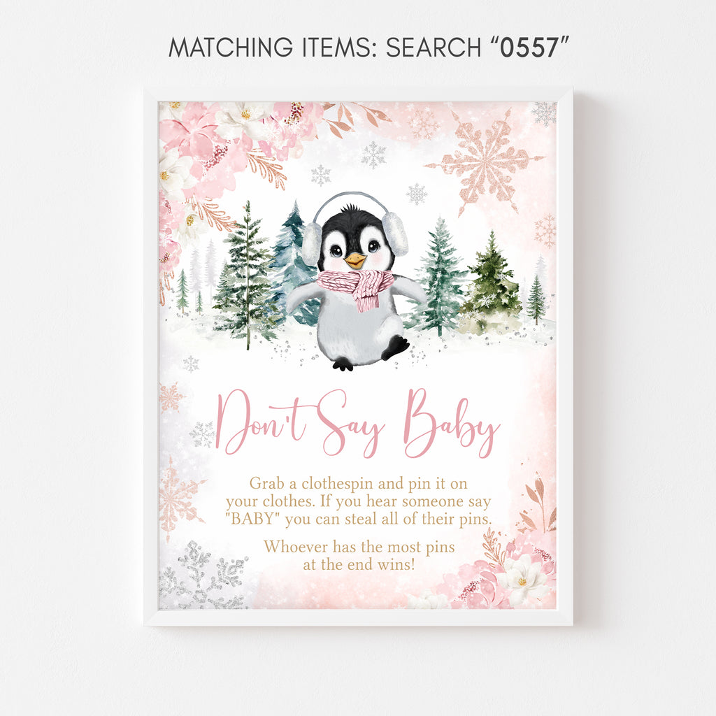 Girl Winter Penguin Baby Shower Don't Say Baby Sign