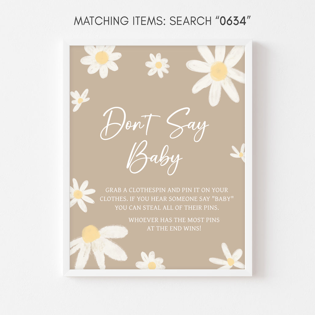 Floral Daisy Baby Shower Don't Say Baby Sign