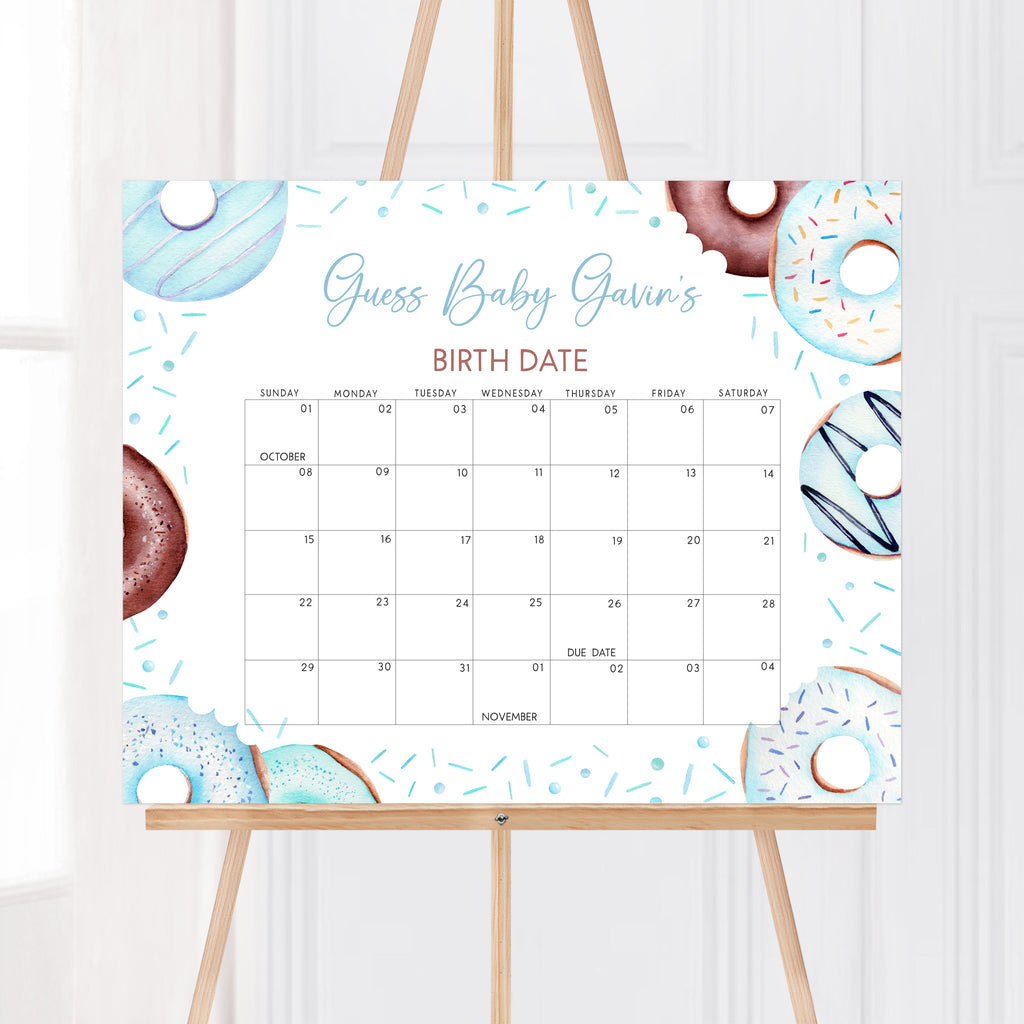 Donuts and Diapers Baby Shower Due Date Calendar