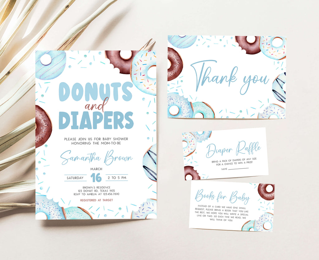 Donuts and Diapers Baby Shower Invitation Set