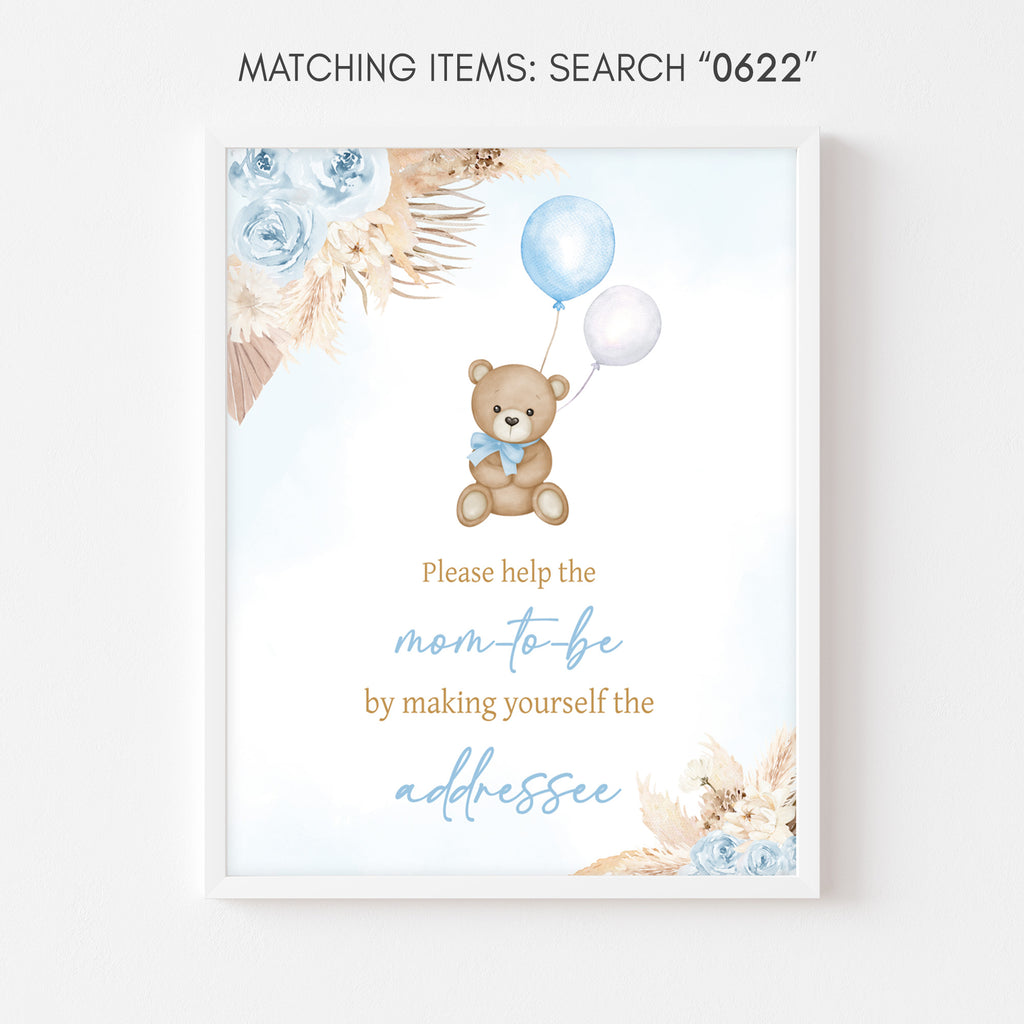 Blue Boho Bear Baby Shower Envelope Station Sign